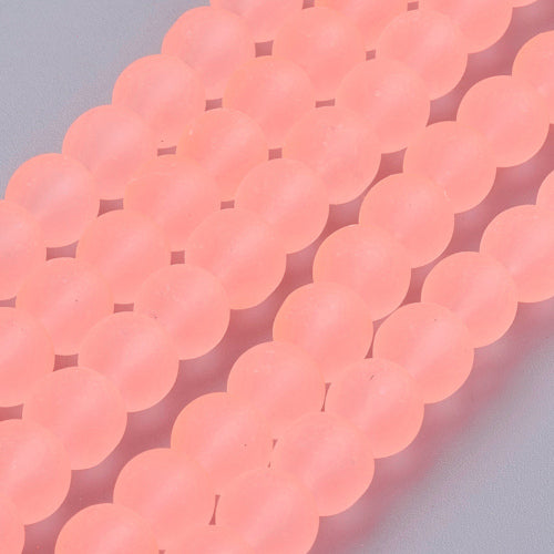 Glass Beads, Round, Frosted, Salmon Pink, 8mm - BEADED CREATIONS