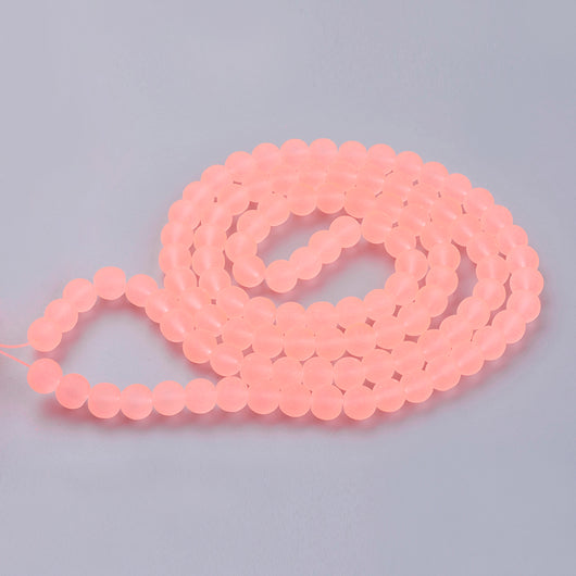 Glass Beads, Round, Frosted, Salmon Pink, 8mm - BEADED CREATIONS