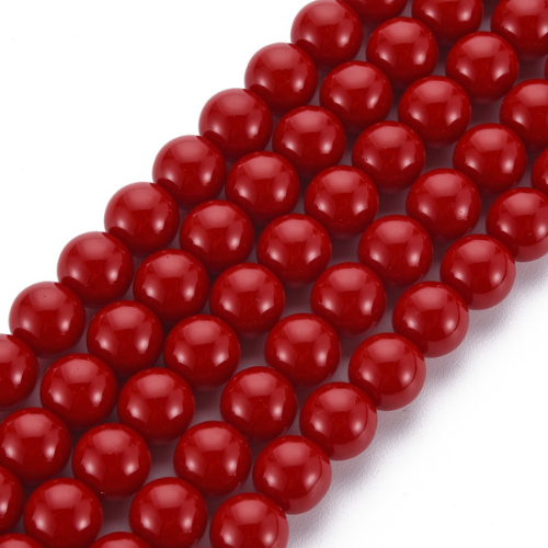 Glass Beads, Round, Opaque, Dark Red, 8mm - BEADED CREATIONS