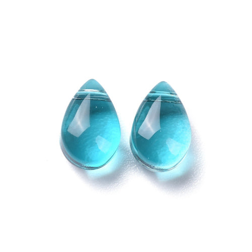 Glass Beads, Teardrop, Transparent, Top-Drilled, Teal, 9mm - BEADED CREATIONS