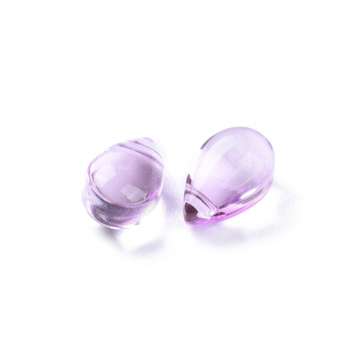 Glass Beads, Teardrop, Transparent, Top-Drilled, Violet, 9mm - BEADED CREATIONS