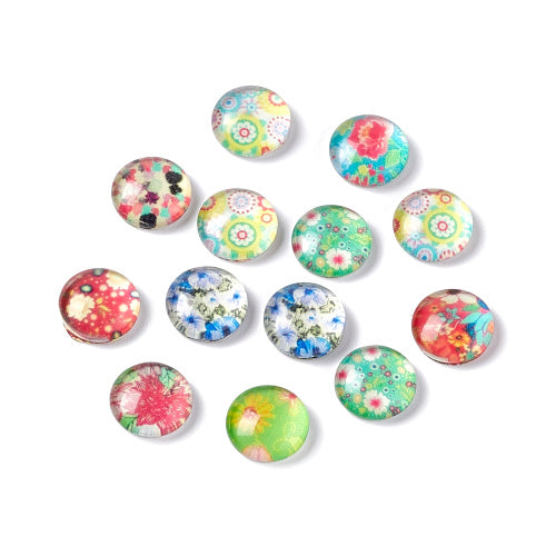 Glass Cabochons, Floral Print, Round, Multicolor, Mixed, 10mm - BEADED CREATIONS