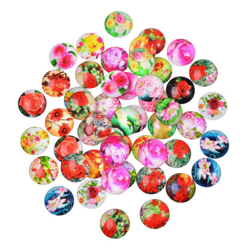 Glass Cabochons, Flowers, Round, Mixed, Multicolor, 20mm - BEADED CREATIONS