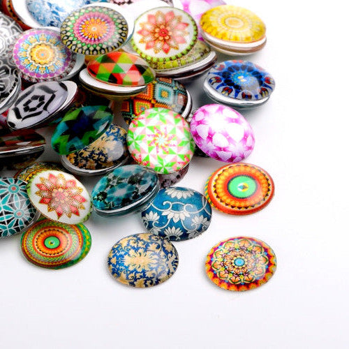 Glass Cabochons, Round, Mosaic Patterns, Mixed, Multicolor, 10mm - BEADED CREATIONS