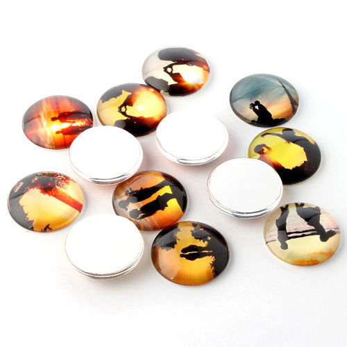 Glass Cabochons, Silhouettes, Round, Multicolor, 20mm - BEADED CREATIONS