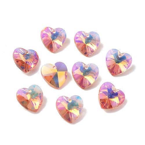 Glass Charms, Hearts, Faceted, Violet AB, 14mm - BEADED CREATIONS