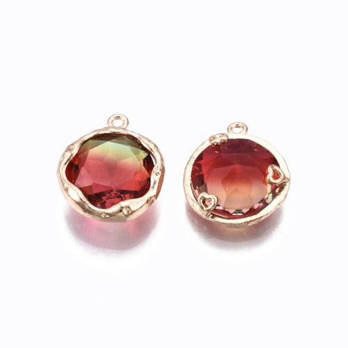 Glass Charms, Round, Faceted, Two-Tone, Cerise, 14mm - BEADED CREATIONS