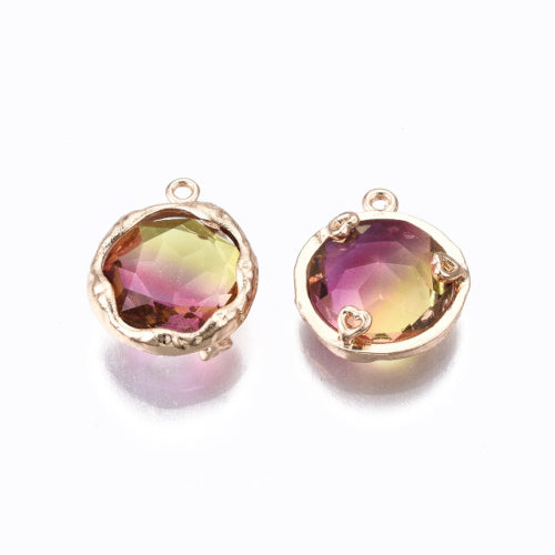 Glass Charms, Round, Faceted, Two-Tone, Violet, 14mm - BEADED CREATIONS