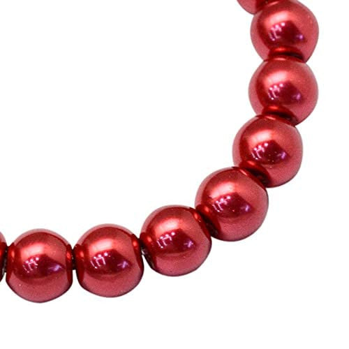 Glass Pearl Beads, Firebrick Red, Round, 8mm - BEADED CREATIONS