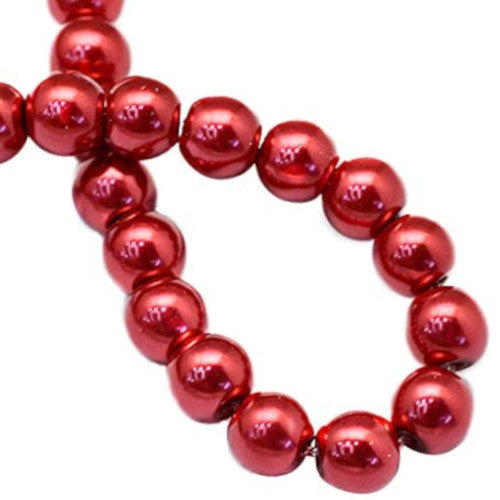 Glass Pearl Beads, Firebrick Red, Round, 8mm - BEADED CREATIONS