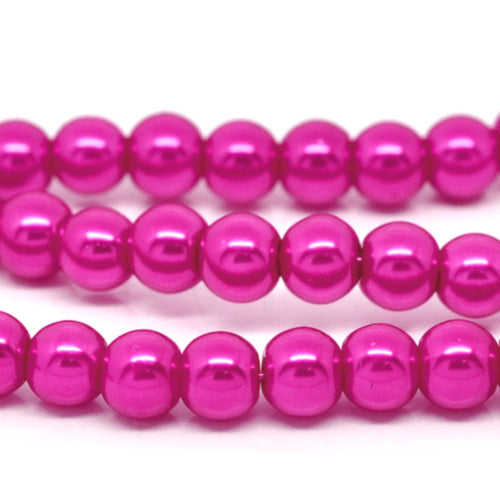 Glass Pearl Beads, Fuchsia, Round, 8mm - BEADED CREATIONS