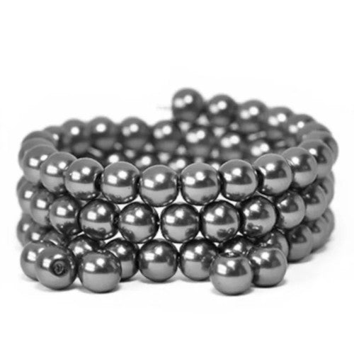 Glass Pearl Beads, Gunmetal Black, Round, 8mm - BEADED CREATIONS