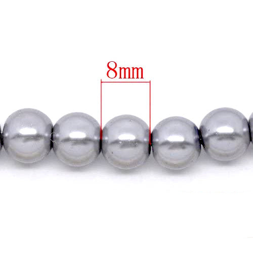 Glass Pearl Beads, Light Grey, Round, 8mm - BEADED CREATIONS