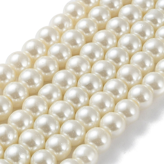 Glass Pearl Beads, Light Ivory, Round, 8mm - BEADED CREATIONS