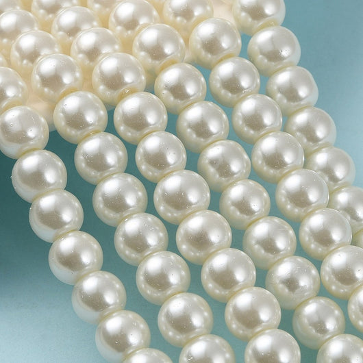 Glass Pearl Beads, Light Ivory, Round, 8mm - BEADED CREATIONS