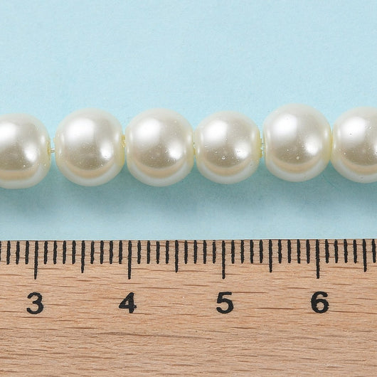 Glass Pearl Beads, Light Ivory, Round, 8mm - BEADED CREATIONS