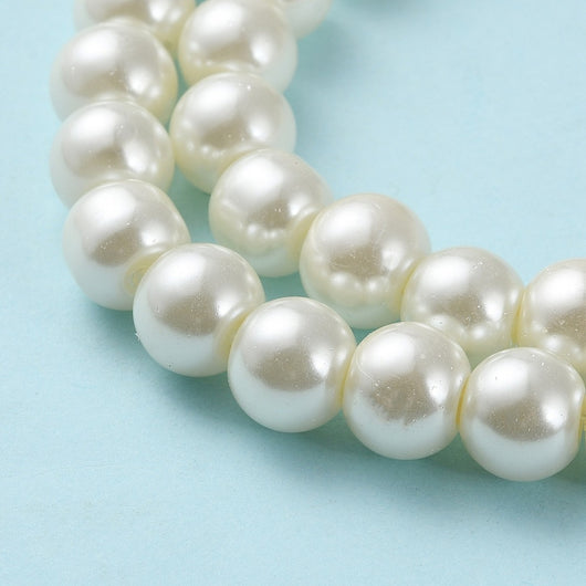 Glass Pearl Beads, Light Ivory, Round, 8mm - BEADED CREATIONS