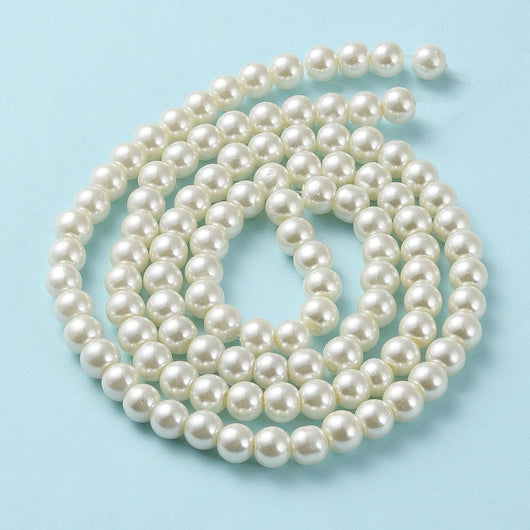 Glass Pearl Beads, Light Ivory, Round, 8mm - BEADED CREATIONS