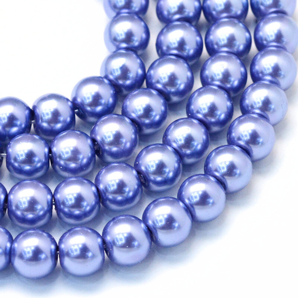 Glass Pearl Beads, Slate Blue, Round, 8mm - BEADED CREATIONS