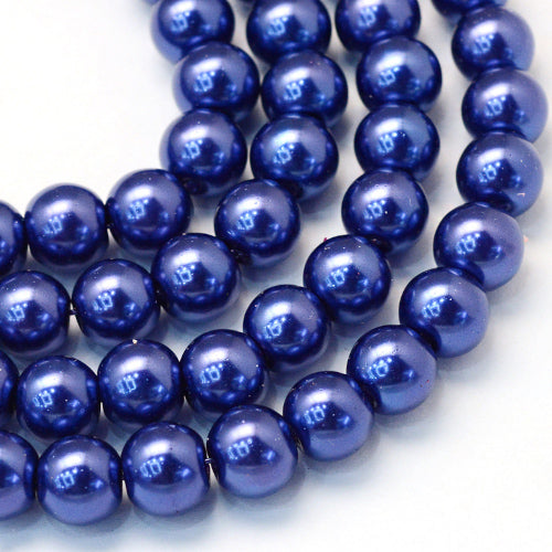 Glass Pearl Beads, Strand, Dark Blue, Round, 8mm - BEADED CREATIONS