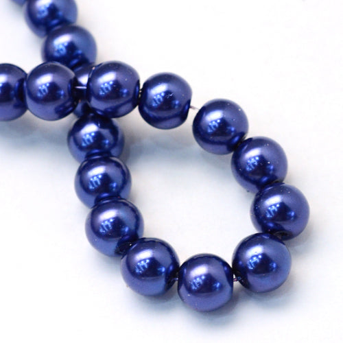 Glass Pearl Beads, Strand, Dark Blue, Round, 8mm - BEADED CREATIONS