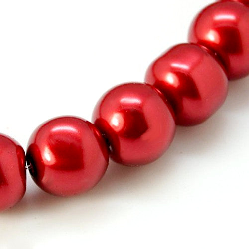 Glass Pearl Beads, Strand, Firebrick Red, Round, 8mm - BEADED CREATIONS