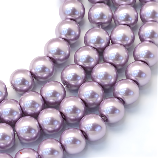Glass Pearl Beads, Strand, Lilac, Round, 8mm - BEADED CREATIONS