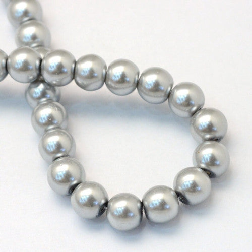 Glass Pearl Beads, Silver Grey, Round, 8mm - BEADED CREATIONS