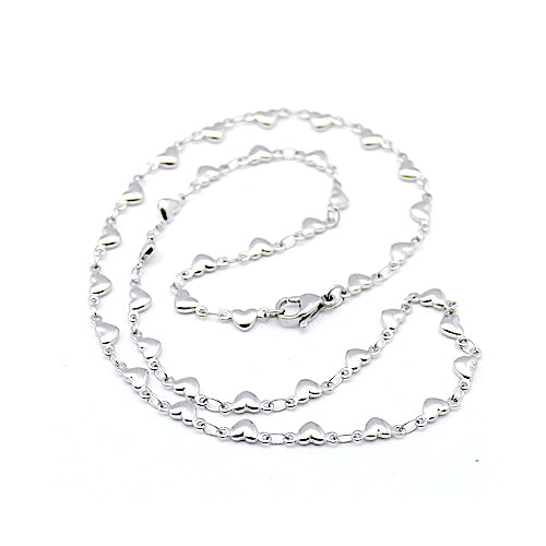 Heart Link Chain Necklace, Stainless Steel, Silver, 45cm - BEADED CREATIONS