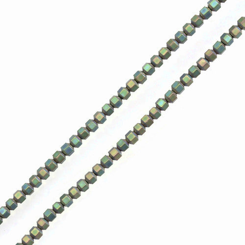 Hematite Beads, Drum, Faceted, Non-Magnetic, Matte Green, 4mm - BEADED CREATIONS