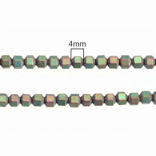 Hematite Beads, Drum, Faceted, Non-Magnetic, Matte Green, 4mm - BEADED CREATIONS