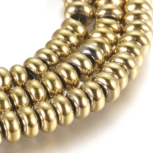 Hematite Beads, Rondelle, Non-Magnetic, (PVD), Gold Plated, 4mm - BEADED CREATIONS