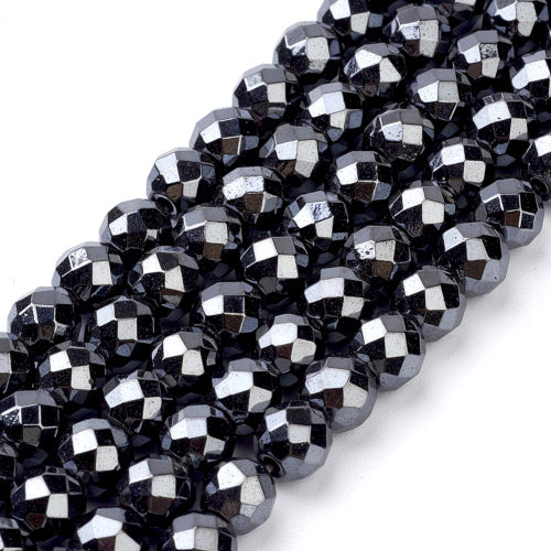 Hematite Beads, Round, Faceted, Non-Magnetic, Electroplated, Black, 4mm - BEADED CREATIONS