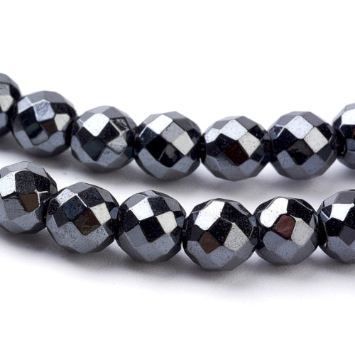 Hematite Beads, Round, Faceted, Non-Magnetic, Electroplated, Black, 4mm - BEADED CREATIONS