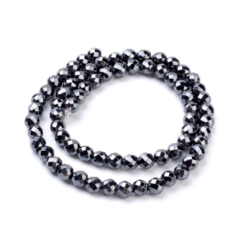 Hematite Beads, Round, Faceted, Non-Magnetic, Electroplated, Black, 4mm - BEADED CREATIONS