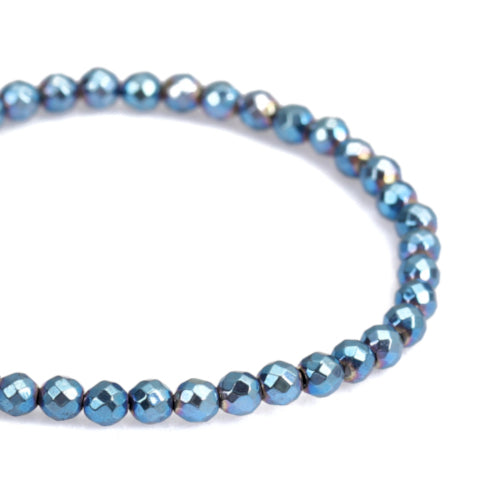 Hematite Beads, Round, Faceted, Non-Magnetic, Electroplated, Blue, 4mm - BEADED CREATIONS