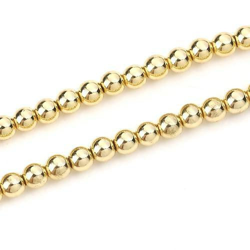 Hematite Beads, Round, Non-Magnetic, Golden, Electroplated, 2mm - BEADED CREATIONS