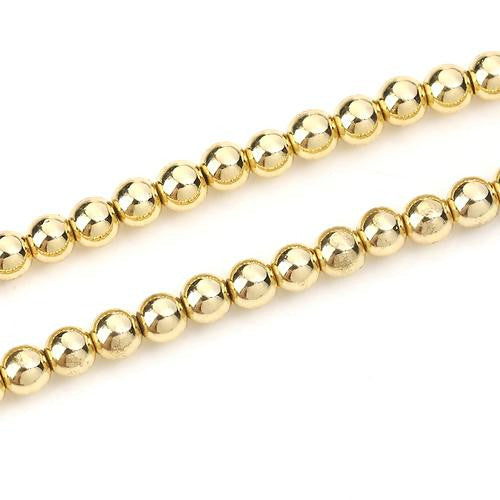 Hematite Beads, Round, Non-Magnetic, Golden, Electroplated, 4mm - BEADED CREATIONS