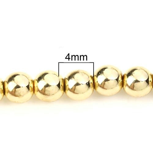 Hematite Beads, Round, Non-Magnetic, Golden, Electroplated, 4mm - BEADED CREATIONS