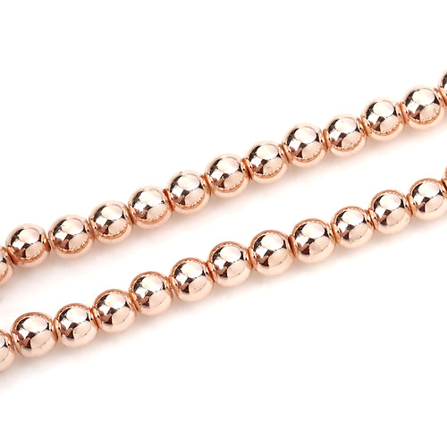 Hematite Beads, Round, Non-Magnetic, Rose Gold, Electroplated, 4mm - BEADED CREATIONS