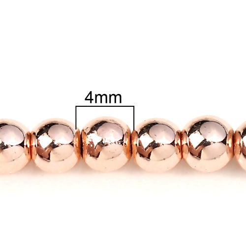 Hematite Beads, Round, Non-Magnetic, Rose Gold, Electroplated, 4mm - BEADED CREATIONS