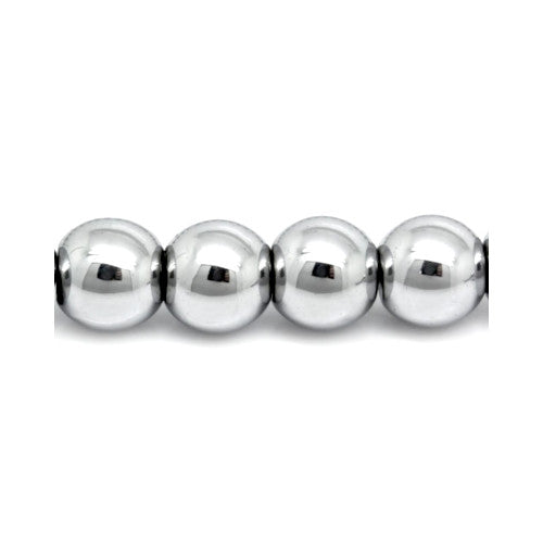 Hematite Beads, Round, Non-Magnetic, Silver, Electroplated, 6mm - BEADED CREATIONS