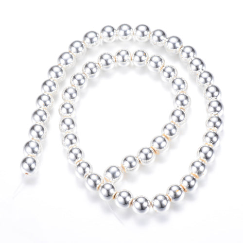 Hematite Beads, Round, Non-Magnetic, Silver, Electroplated, 8mm - BEADED CREATIONS