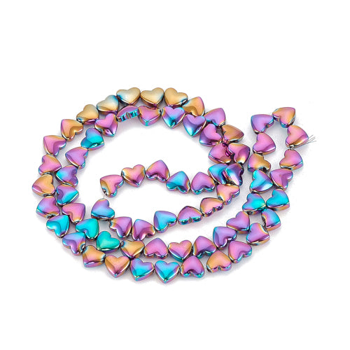 Hematite Beads, Heart, Non-Magnetic, Electroplated, Rainbow, 6mm - BEADED CREATIONS