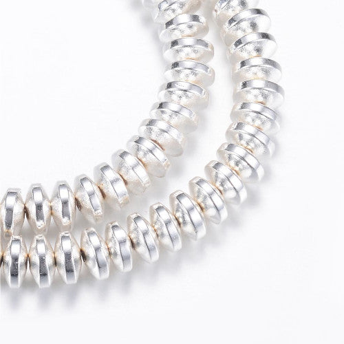 Hematite Beads, Rondelle, Non-Magnetic, Silver, Electroplated, 4mm - BEADED CREATIONS
