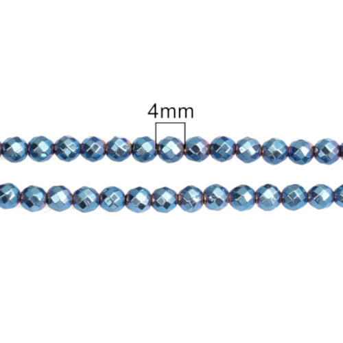 Hematite Beads, Round, Faceted, Non-Magnetic, Electroplated, Blue