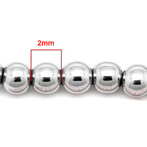 Hematite Beads, Round, Non-Magnetic, Silver, Electroplated, 2mm - BEADED CREATIONS