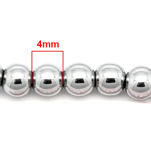 Hematite Beads, Round, Non-Magnetic, Silver, Electroplated, 4mm - BEADED CREATIONS