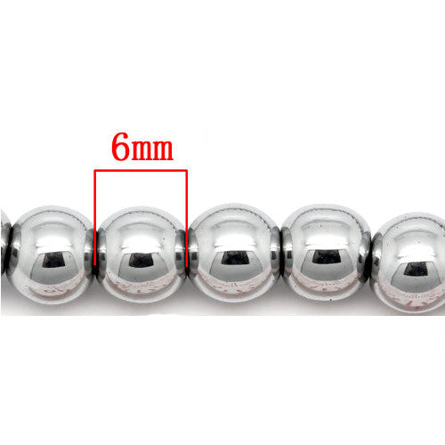 Hematite Beads, Round, Non-Magnetic, Silver, Electroplated, 6mm - BEADED CREATIONS