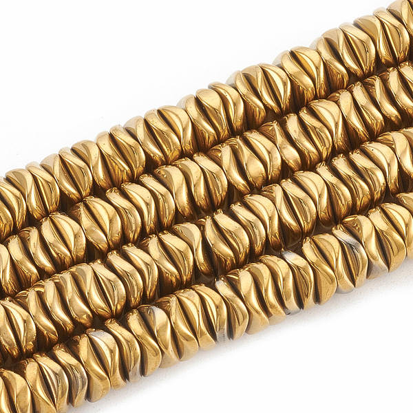 Hematite Beads, Wavy, Flat, Round, Non-Magnetic, Gold Plated, 6-6.5mm - BEADED CREATIONS